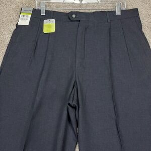 Claiborne Pants Men 36x29 Black Dress Straight Leg Pleated Micro Herringbone NEW